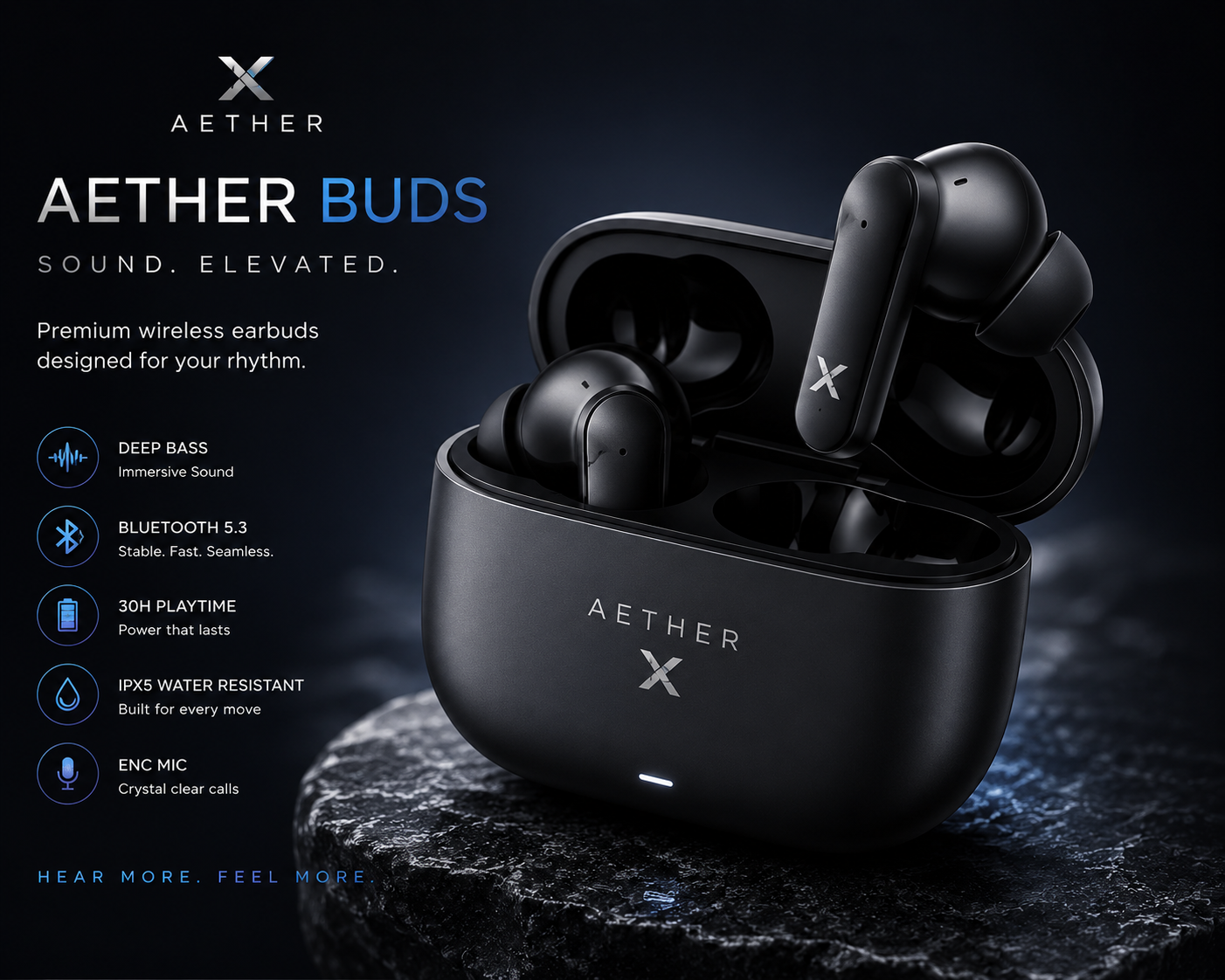 Aether Buds Pro with sleek charging case open